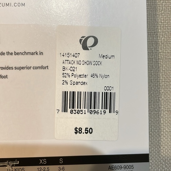 NWT Pearl Izumi Men’s Black Attack No Show Socks, Size Medium - Picture 5 of 5